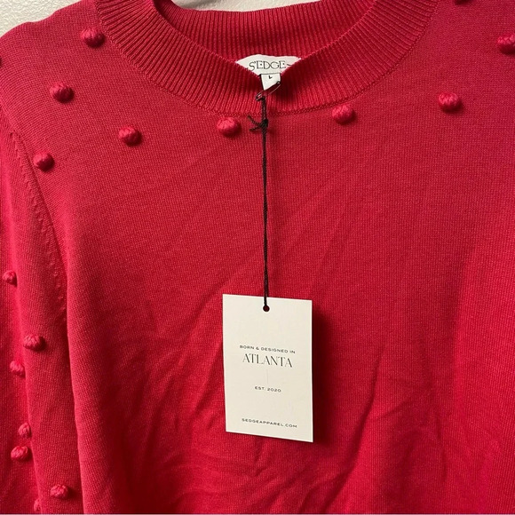 S’Edge Pink Pom Pom‎ Ruffle Hems Sweater Size Large - Picture 3 of 8